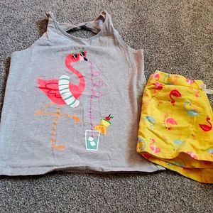 Nwot Girls flamingo shorts and tank top ser